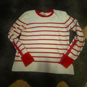 LOFT Vibrant Red and White Knit Top